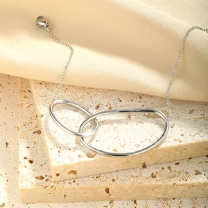 Minimalist Interlocking Oval Rings Bracelet Stainless Steel Geometric Silver Color For Women Fashion Jewelry