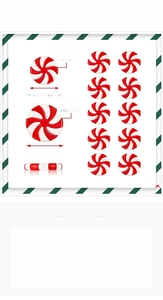 Detail diagram showing 2.4cm and 3.4cm red and white swirl peppermint candy decorations