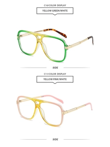 Dual-bridge aviator frames in yellow-green and pink gradient colors with metal temples