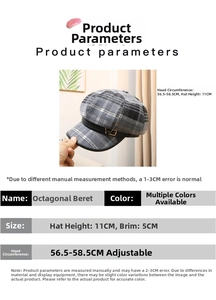 Size guide for British style wool beret showing dimensions and adjustable head circumference