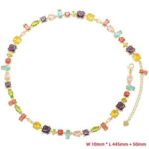 Rainbow gemstone choker with colorful mixed-cut cubic zirconia in gold-tone setting