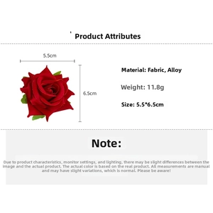 Detail of red fabric rose hair clip with dimensions 5.5x6.5cm on white background