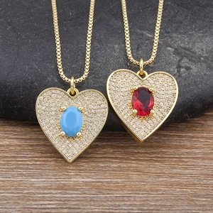 Fashion Vintage Heart Pendant Necklace For Women Copper Gold Plated Zirconia Inlay Clavicle Chain Jewelry Gift