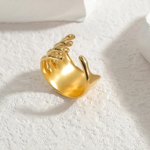 Unique 18k gold plated stainless steel open ring featuring a hand-shaped creative design