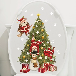 Christmas Toilet Seat Stickers PVC Removable Santa Claus Snowman Decals Bathroom Holiday Home Decoration