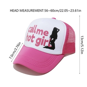 Pink and white mesh trucker hat dimensions with hot girl print and snapback closure