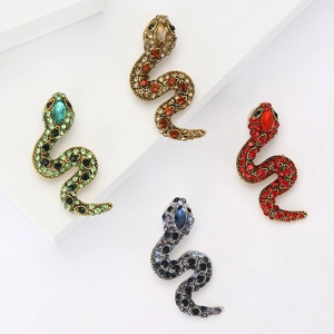 Vintage Alloy Snake Brooch For Women Men Rhinestone Serpent Breastpin Retro Animal Lapel Pin Fashion Jewelry Accessories For Suits