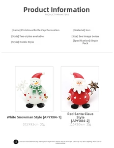 Detailed view of Nordic iron Christmas bottle cap toppers featuring Santa and snowman