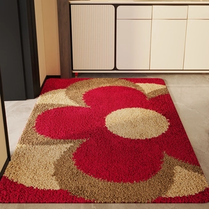 Water Absorbent Non-Slip Door Mat Thickened Plush Floor Rug For Entryway Bathroom Indoor Dust Removal Floral Pattern