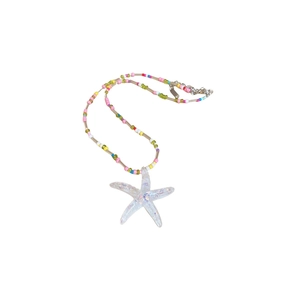 Colorful beaded starfish necklace with resin pendant for beach vacation fashion jewelry
