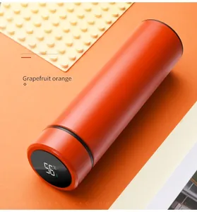 Detail view of smart stainless steel water bottle lid with LED temperature display