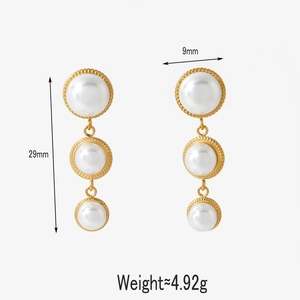 Elegant gold-plated triple pearl drop earrings for women with a minimalist luxury finish