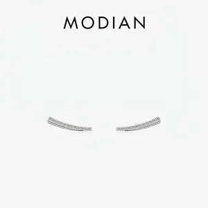 925 Sterling Silver Ear Climbers Curved Line Pavé Cubic Zirconia Stud Earrings Hypoallergenic Jewelry For Women