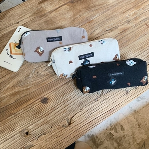 Cat Embroidery Pencil Case Cotton Linen Large Capacity Stationery Pouch Makeup Bag Japanese Style Student Office Organizer