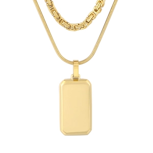 Double-layered 18K gold stainless steel necklace with snake chain and rectangular pendant