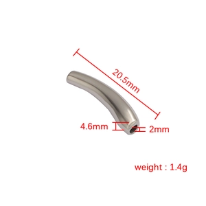 Detailed view of 20.5mm stainless steel curved tube bead with precise measurements