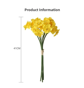 Close-up of yellow artificial daffodil bouquet tied with twine showing 41cm height