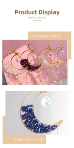 Detailed close-up of moon-shaped crystal suncatcher with natural Amethyst stones