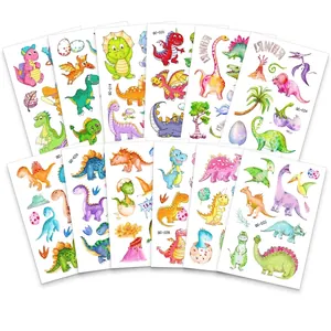 Kids Cartoon Dinosaur Temporary Tattoo Stickers Waterproof Glitter Watercolor Body Art For Birthday Party Favors Children