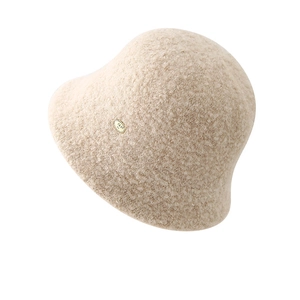Warm lamb wool bucket hat for women in beige, elegant and soft winter fashion accessory