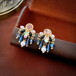 Boucles D'oreilles Gland Goutte D'eau Baroque Rétro Avec Cristal Strass Künstliche Perle Et Tige En Argent Sterling 925