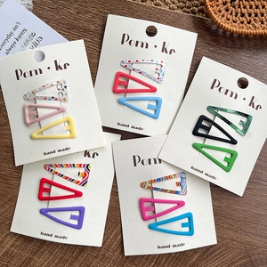 5 sets of 3-piece colorful triangular dopamine BB hair clips on white display cards