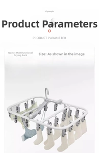 Detail view of foldable laundry drying rack with 24 clips for socks and underwear