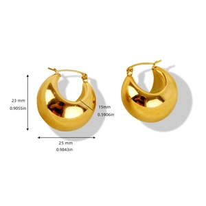 Polished gold chunky hoop earrings with size measurements 23mm height and 25mm width