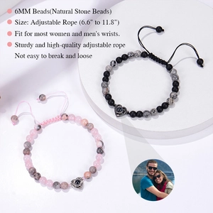 6mm matte black magnetic stone photo projection bracelets with heart pendants