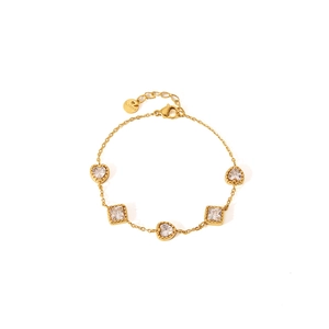 18K gold plated stainless steel bracelet with heart and square zircon stones