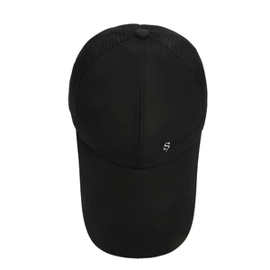 Black breathable mesh sports baseball cap with long brim and white Sports embroidery