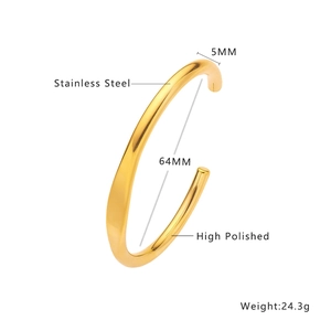 Bracelet jonc doré en forme de C en acier inoxydable de 5mm avec finition polie brillante