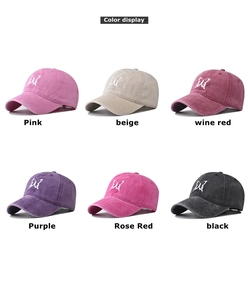 Variety of colors for washed cotton baseball caps with elegant butterfly embroidery