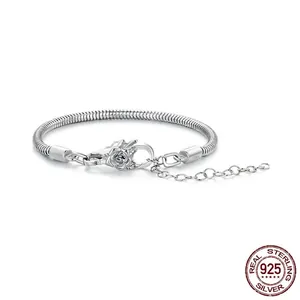 925 Sterling Silver Snake Bone Chain Bracelet For Women Original DIY Lobster Clasp With Butterfly Rose Flower Pattern Fashion Jewelry Finding