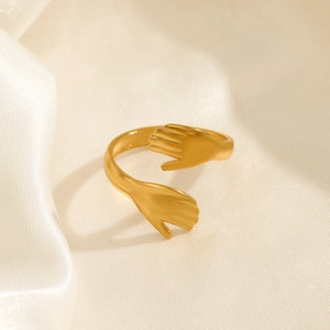 Anello abbraccio in acciaio inossidabile placcato oro 18K regolabile per donna
