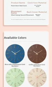Detail of grid silent wall clock showing color options and quiet movement components