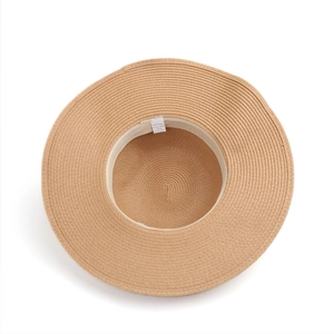 Women's wide brim paper straw sun hat in khaki with a breathable woven texture