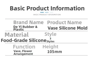 Info base sul prodotto per stampi per vasi in silicone alimentare da 105mm in 3 stili