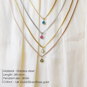 Elegant 8mm round colorful cubic zirconia pendants on layered stainless steel chains