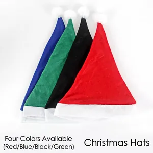 Plush Christmas Santa hats in four vibrant colors for holiday parties and festive decor