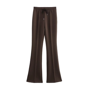 Pantalon évasé marron foncé avec cordon de serrage et couture frontale