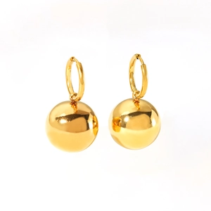 18K gold plated stainless steel hoop earrings featuring large hollow polished metal spheres