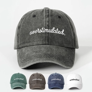 Cappello Da Baseball Ricamato Overstimulated Stile Retrò Lavato Poliestere Regolabile Protezione Solare Streetwear Estetica