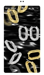 Macro detail of irregular hammered texture and S925 hallmark on U-shaped hoop earrings