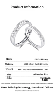 Detailed S925 sterling silver couple rings with cubic zirconia inlay parameters