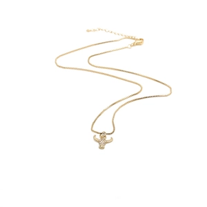 Ox Head Pendant Necklace Copper Micro Pave Cubic Zirconia Box Chain Gold Tone New Year Gift Jewelry