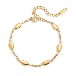 Classic 18K gold-plated stainless steel marquise link bracelet with adjustable lobster clasp