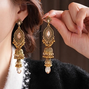 Boucles D Oreilles Jhumka Ethniques Rétro Avec Alliage Strass Cristal Künstliche Perle Et Tige En Argent Pour Femmes Style Boho