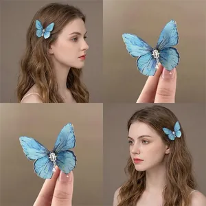Butterfly Hair Clip Alloy Rhinestone Resin Faux Artificial Pearl Tassel Fairy Elegant Retro Duckbill Side Clip Hair Accessory For Women