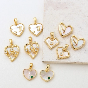 Herzanhänger aus 18k vergoldetem Edelstahl mit Perlmutt und Zirkonia für DIY Schmuck